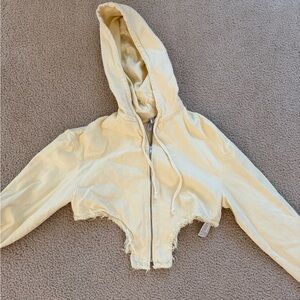 Zara Yellow Cropped Jacket with Frayed Hem